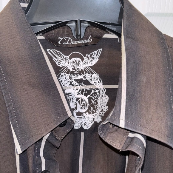 7 Diamonds Mens Shirt Extra Large Button Down Brown Striped Long Sleeve SZ XL​ - Picture 2 of 9